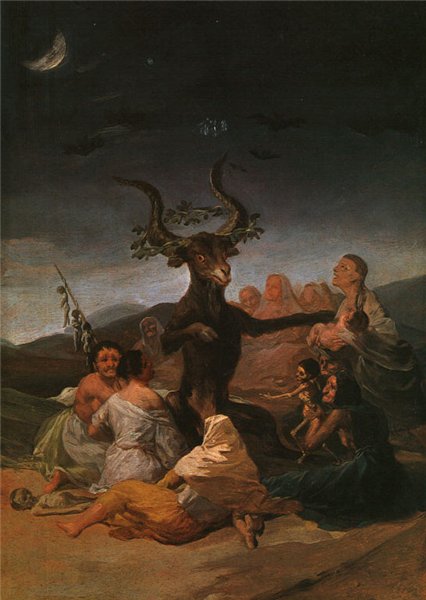 Франсиско Гойя. Шабаш ведьм. (исп. "Spanish: Aquelarre", 1798; сейчас - в коллекции Музея Ласаро Гальдйано, Мадрид).