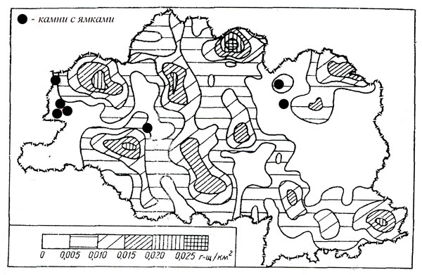 Рис. 3. Плотность городищ раннего железного века в Витебской области (по В.В. Коляде). 