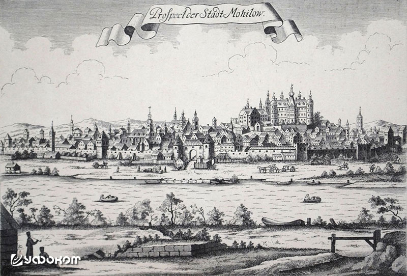 Рис. 3. Немецкая гравюра XVIII в. с изображением панорамы Могилева.