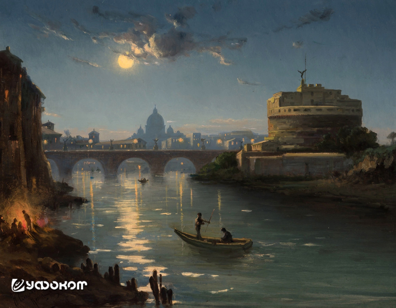Генрик Чешковский. Вид на Рим ночью, девятнадцатый век.