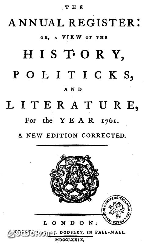 "Annual Register" за 1761 год. "Annual Register" за 1761 год.