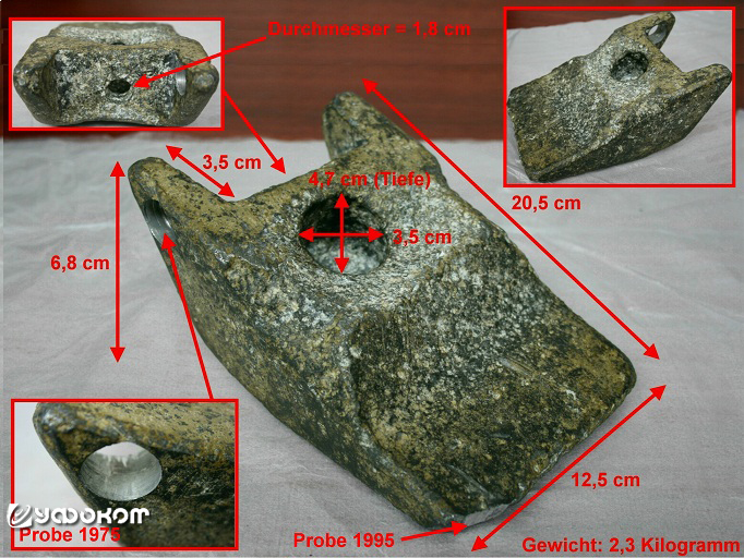 Размеры предмета, измеренные немецкими исследователями. 