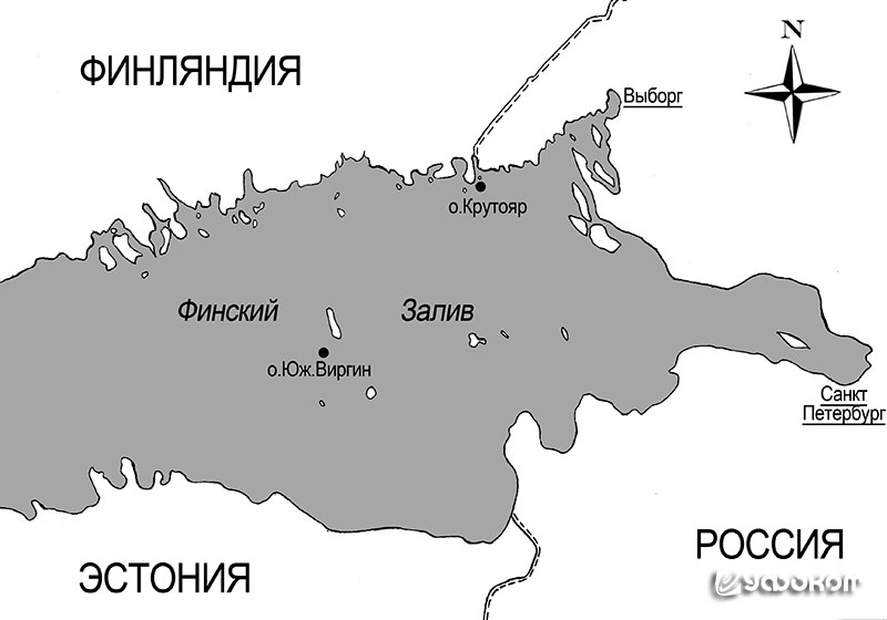 Рис. 6. Карта расположения двух сохранившихся каменных лабиринтов на островах Ленинградской области (составлена автором, 2017 год).