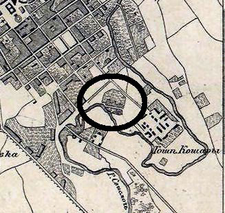 Предполагаемое местонахождение святилища на карте из Атласа Российской Империи 1871 года издания.