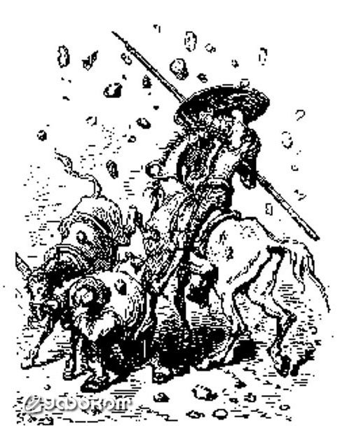 Дождь из камней. Иллюстрация к роману Мигеля де Сервантеса «Хитроумный идальго Дон Кихот Ламанчский» (исп. «El ingenioso hidalgo Don Quijote de la Mancha»).