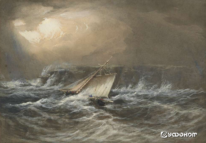 Шхуна "Mermaid" у мыса Бэнкс. Картина Конрада Мартенса (1840).