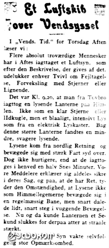 Статья из «Vendsyssel Tidende», перепечатанная в «Fyens Stiftstidende» в понедельник, 10 января 1910 года.