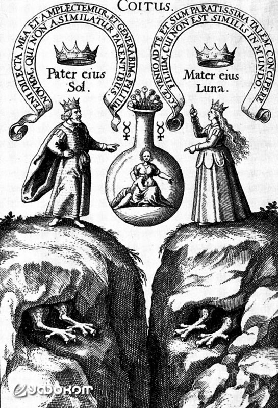Розенкрейцерское сотворение гомункулуса, или «химическая свадьба». Гравюра XVII века. 