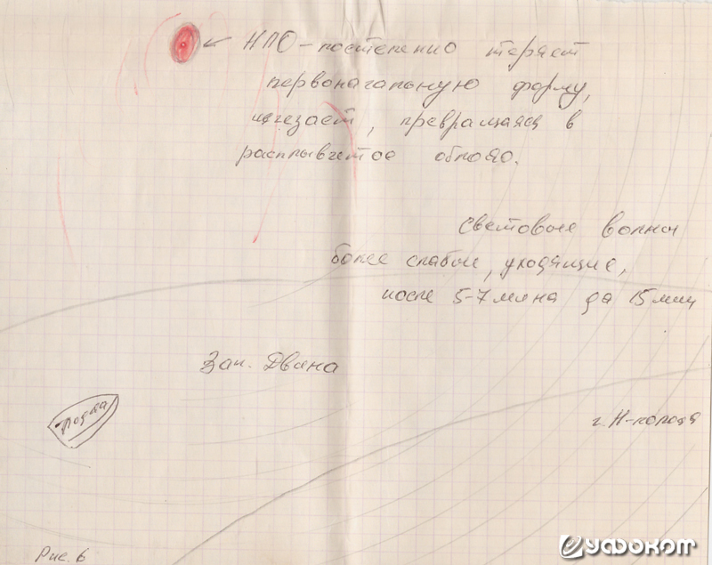 Фаза 6. НЛО постепенно теряет первоначальную форму, исчезает, превращаясь в расплывчатое облако. Не знаю, как НЛО был от нас далеко, но световые волны достигли нас и г. Новополоцка за считанные секунды. Всего световые волны продолжались где-то 15 минут. С Фаза 6. НЛО постепенно теряет первоначальную форму, исчезает, превращаясь в расплывчатое облако. Не знаю, как НЛО был от нас далеко, но световые волны достигли нас и г. Новополоцка за считанные секунды. Всего световые волны продолжались где-то 15 минут. С