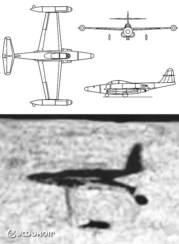 Истребитель F-89 в трех проекциях и изображение пропавшего самолета на дне озера Верхнее, якобы сделанное гидролокатором «Great Lakes Dive Company». Истребитель F-89 в трех проекциях и изображение пропавшего самолета на дне озера Верхнее, якобы сделанное гидролокатором «Great Lakes Dive Company».