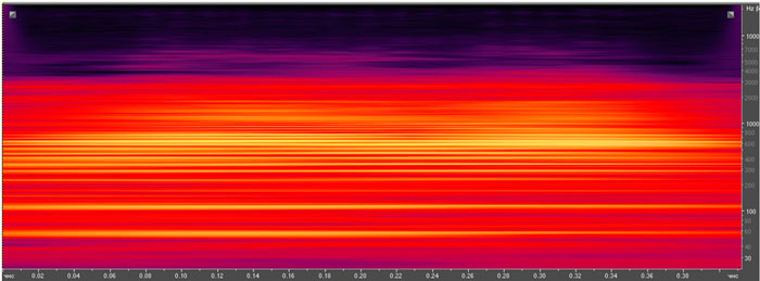 Рис. 5. Спектрограмма голоса «аномального» собеседника по телефону из файла «side 2 - side 2».