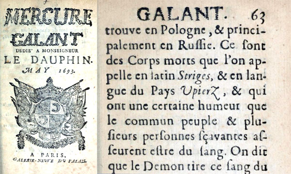 Французский журнал «Mercure Galant» 1693 г. о польских упырях и стригах