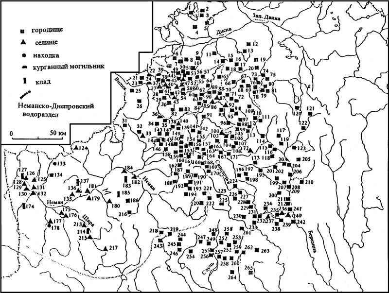 Рис. 3. Памятники раннего железного века по А. М. Медведеву [4: 105].