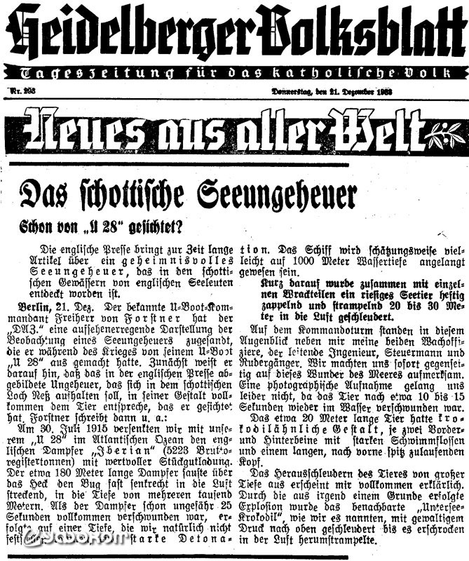 Рассказ фон Форстнера в газете "Heidelberger Volksblatt" за 21 декабря 1933 г.