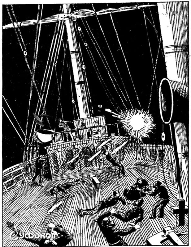 Взрыв шаровой молнии над палубой парохода «Edvard» [16].