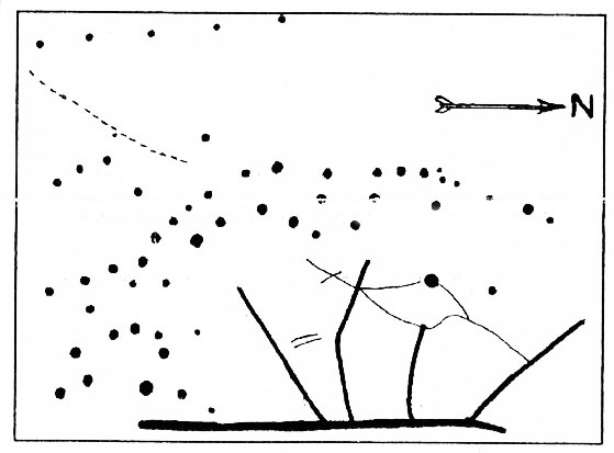 Рис. 4. Схема канавок на камне у г. Гробиня. Точки – лунки на камне [12: 8–9].