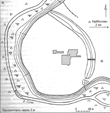 Рис. 6. Карта городища у д. Кайболово из книги Е. А. Рябинина Водская земля Великого Новгорода [8: 127].