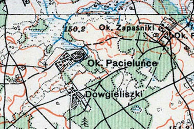 Крест возле д. Потелюнцы на карте 1920–1930 годов.