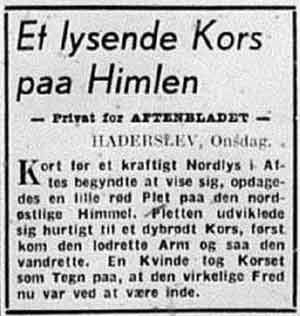 Небесным крестам могут придаваться самые разные значения, в зависимости от исторического и социального контекста, в котором они появляются (Заметка из газеты «Aftenbladet» от 27 марта 1946 года).