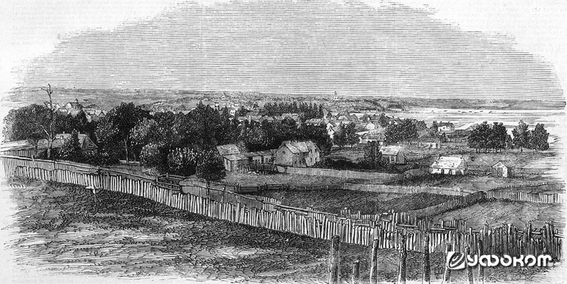Город Батерст в 1860 году. Изображения 1880-х годов найти не удалось. 