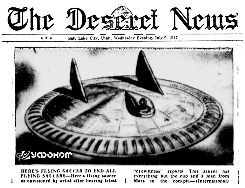 Рисунок марсианина в мормонской газете «Deseret News» от 9 июля 1947 г. 