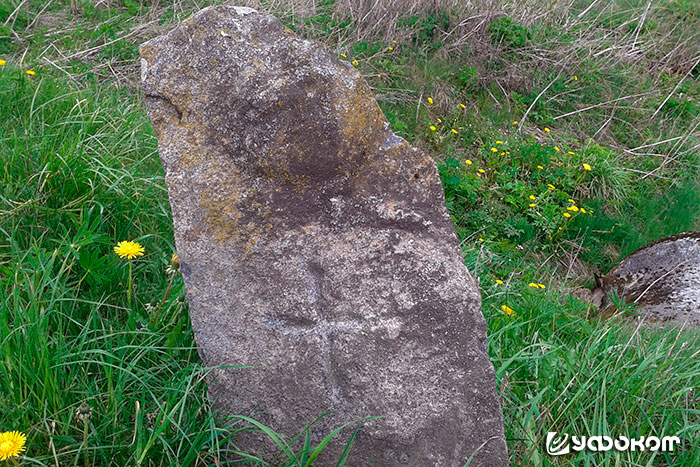 Каменный столбик с выбитым крестом возле д. Кричники. Фото автора, 2015 года.