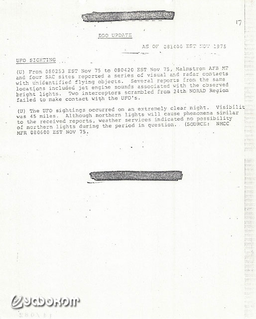 Документ из архива NMCC об инциденте на авиабазе Мальмстрем. (Рассекречено согласно FOIA).