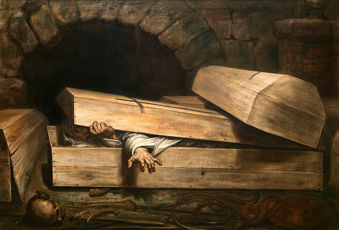 Рис. 1. Картина бельгийского живописца Антуана-Жозефа Вирца «Преждевременное погребение», 1854 год.