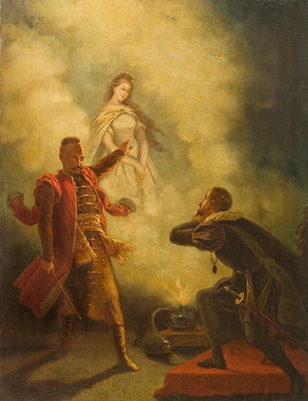 Твардовский вызывает призрак королевы для короля Сигизмунда. Анонимный польский художник, XIX век.