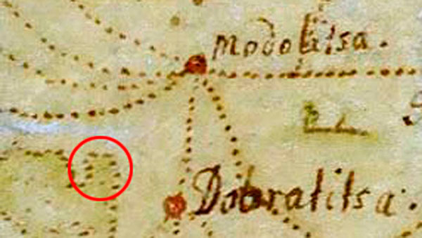 Рис. 2. Карта Э. Белинга 1678 года. Роща отмечена как часть леса.