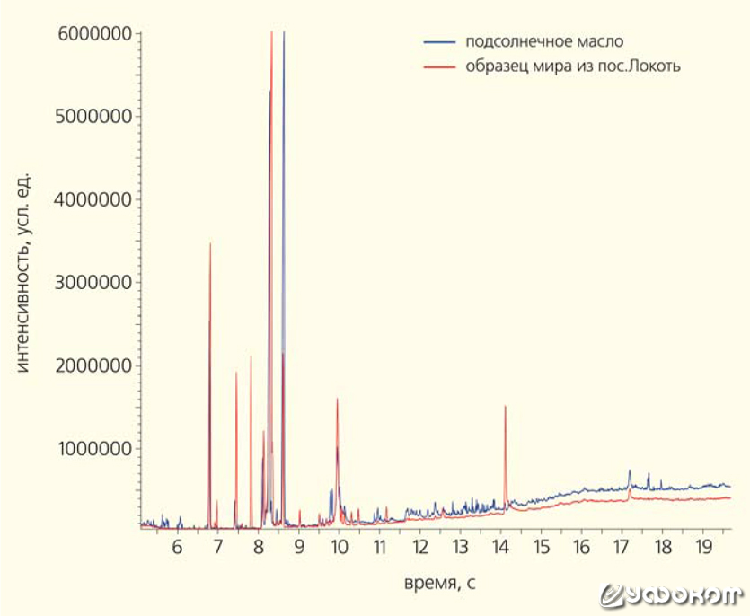 Рис. 7. Результаты анализа образцов из пос.Локоть, полученные при проведении га зовой хроматографии.