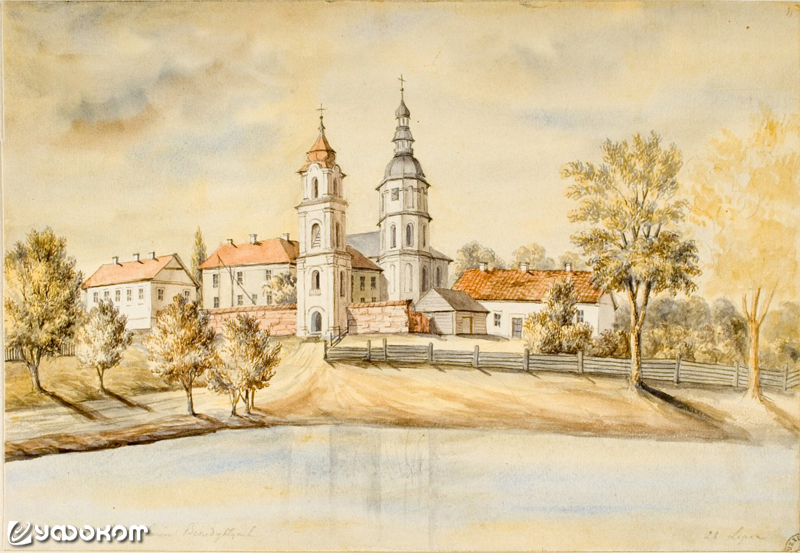 Костел Св. Евфимии и монастырь бенедиктинок. Рисунок Наполеона Орды, 1876 год.