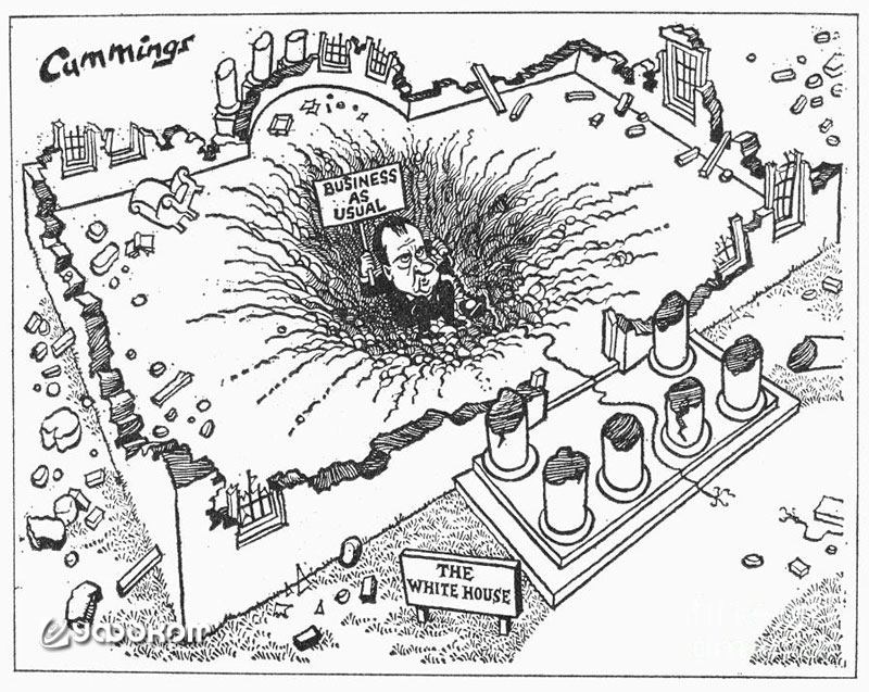 Белый Дом: «Дела идут как обычно». Карикатура времен Уотергейтского скандала.