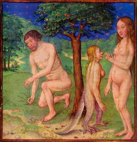 Рис. 6. Адам, Ева и Лилит. Миниатюра XV века