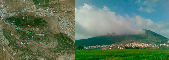 Спутниковые снимки горы Фавор и облака над Фавором.