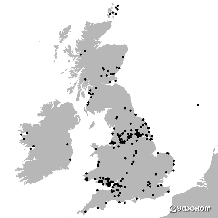 Места наблюдений в Великобритании с октября 1912 по апрель 1913 года. По данным собранным австралийским историком авиации Бреттом Холманом к 2015 году.