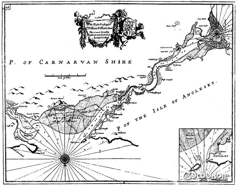 Пролив Менай на карте XVII века.
