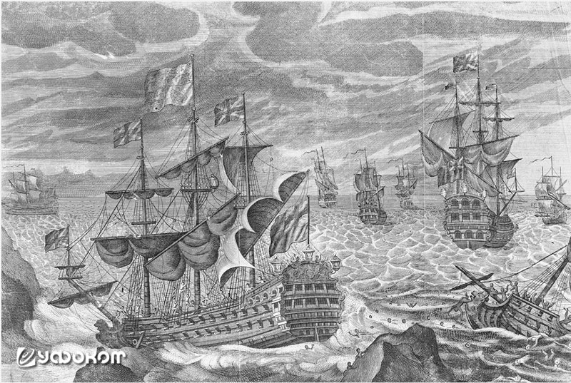 Гибель корабля «Association». Гравюра XVIII века. 