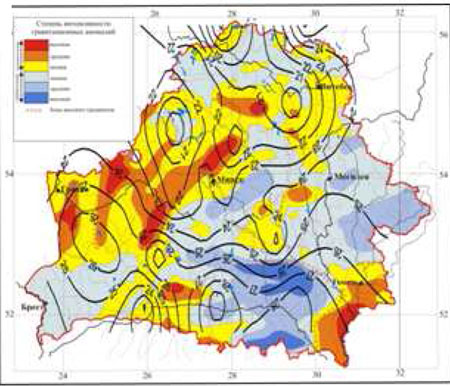 Зависимость гроз от гравитационных аномалий на территории Беларуси [8].