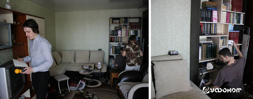 Рис. 5. Проведение измерений в квартире и установка системы видеонаблюдения группой «Иркутск-Космопоиск». 