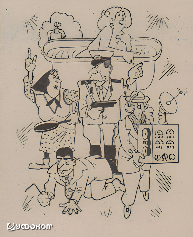 Рисунок из газеты «Аномалия» (1991, №1), на котором можно увидеть персонажа, пытающегося обнаружить источник голоса. Идеи о некоей транслирующей загадочный голос аппаратуре впоследствии прочно засели в головах местных жителей. 