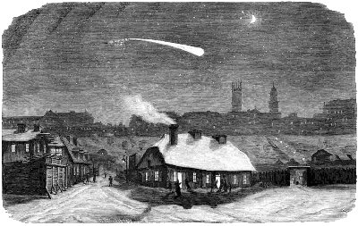 Иллюстрация из польского ж-ла «Клосы» с рисунком падения Пултусского метеорита. [18]
