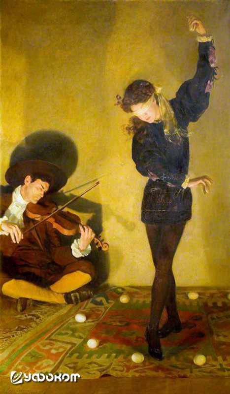 «Танец среди яиц». Художник Джон Кольер, 1903 год. У европейских крестьян существовал пасхальный обряд – танец с яйцами. Участники должны были танцевать, не разбивая разложенных на земле яиц, что редко удавалось из-за, как правило, нетрезвого состояния та