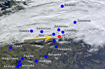 Вполне обычная для ноября-декабря метеоситуация над Польшей и Белоруссией (снимок NASA)