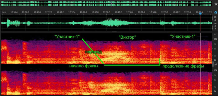 Еще одно место 12 минут 37 секунд, где с началом фразы, голос переходит в голос «Виктора».