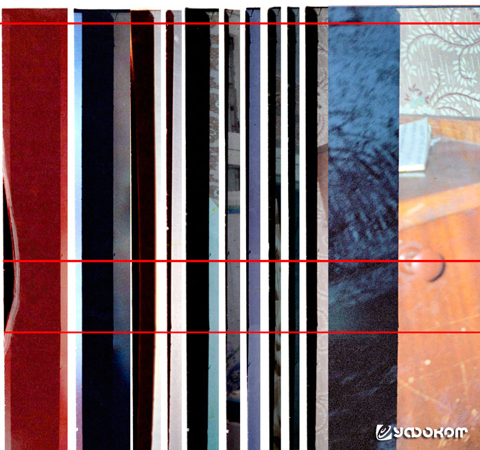 Дефекты кадрового окна фотоаппарата, присутствующие на различных кадрах. В правом углу приведен фрагмент кадра Ф1А.