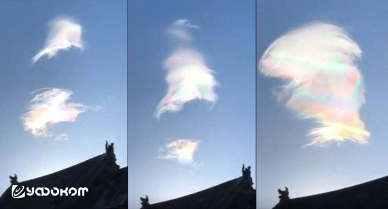 «Пятицветные» облака над Утайшанем. Кадры видеозаписи, снятой 19 декабря 2017 г.