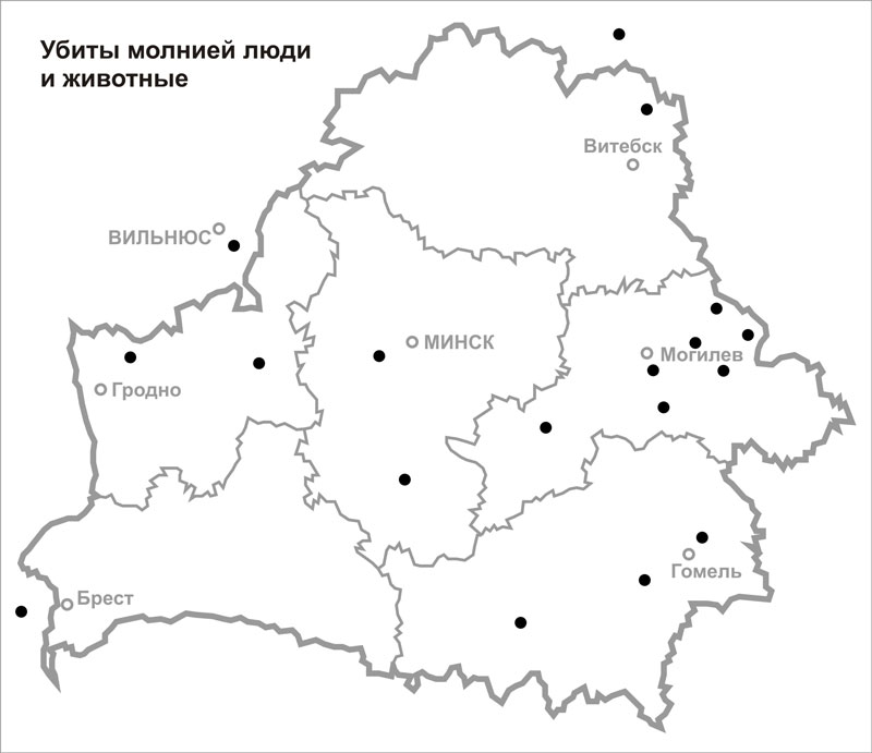 Убитые молнией люди и животные на территории современной Беларуси в 1829–1861 годах.