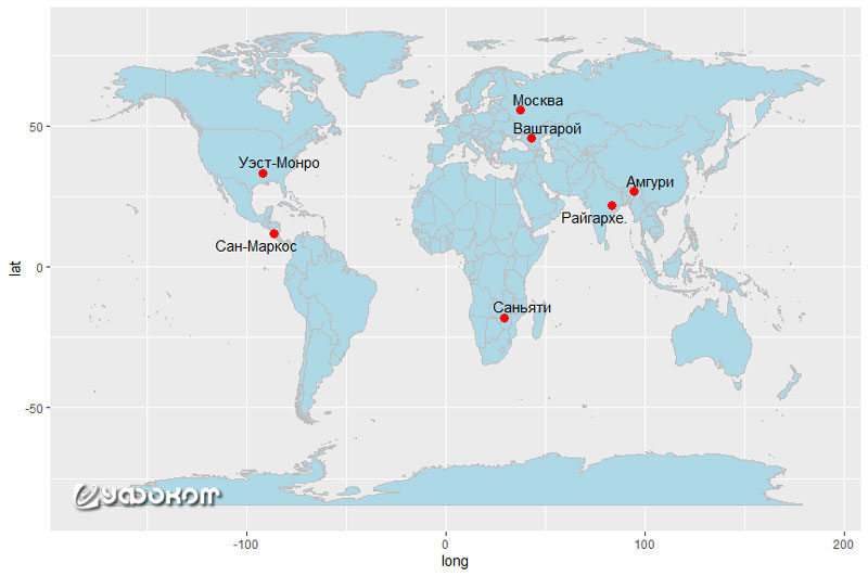 Рис.1.1. Карта мировой активности полтергейста в 2019 году.