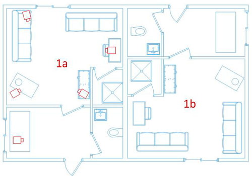 Рис. 8. План-схема домика №1 с местом установки ИФК видеокамер.